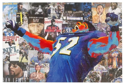 Ray Lewis Super Bowl Champs Al Sorenson Hand Enhanced Painting